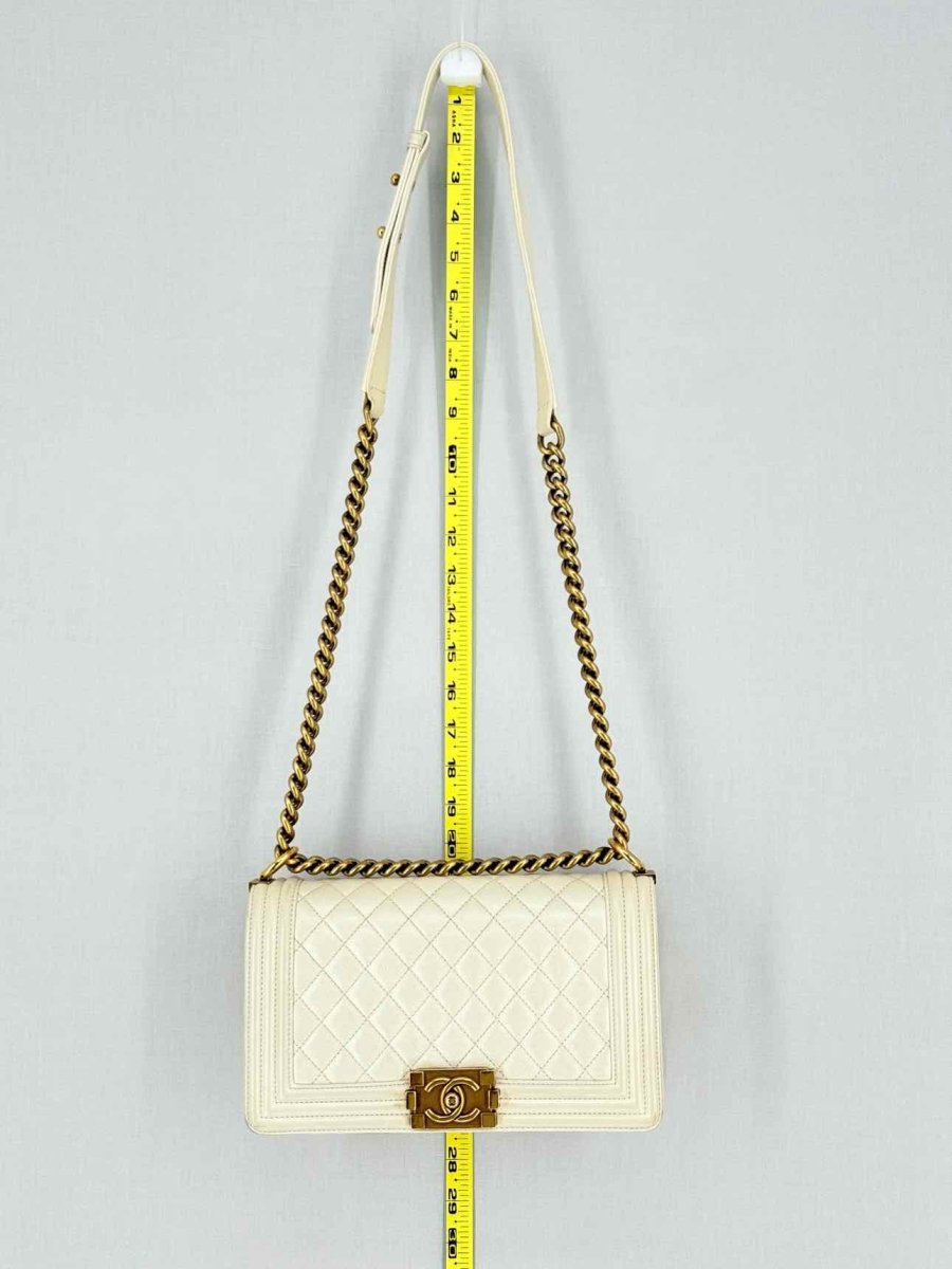 Pre - loved CHANEL Boy Beige Quilted Shoulder Bag at Reems Closet