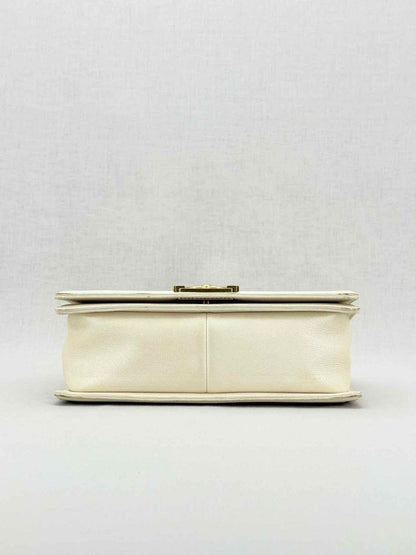 Pre - loved CHANEL Boy Beige Quilted Shoulder Bag at Reems Closet