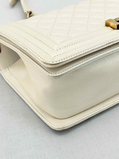 Pre - loved CHANEL Boy Beige Quilted Shoulder Bag at Reems Closet