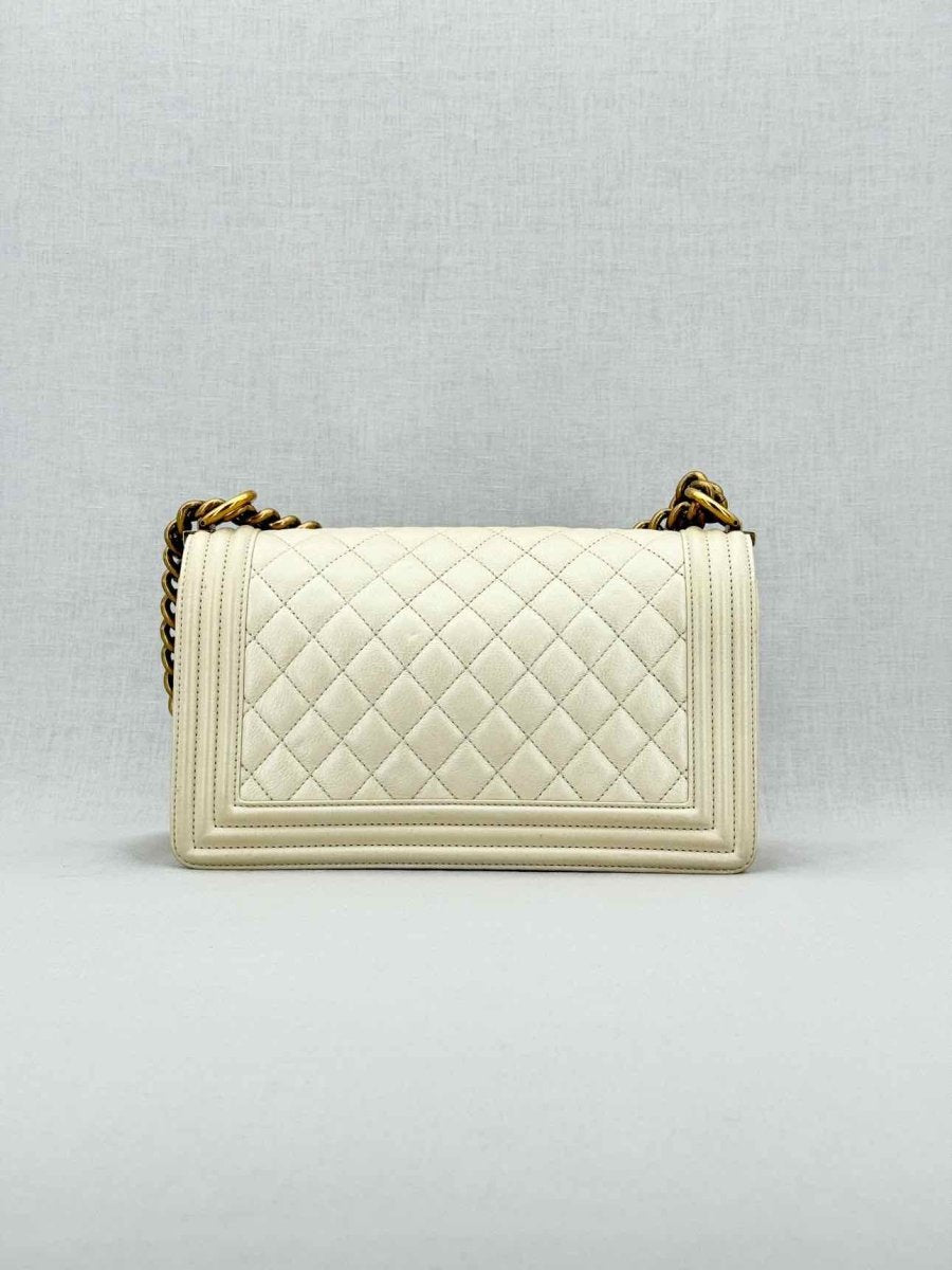 Pre - loved CHANEL Boy Beige Quilted Shoulder Bag at Reems Closet