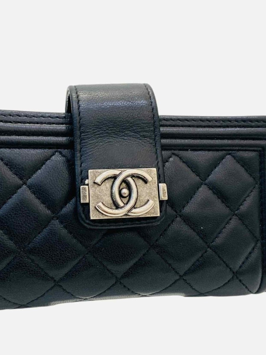 Pre - loved CHANEL Boy Black Quilted Phone case at Reems Closet