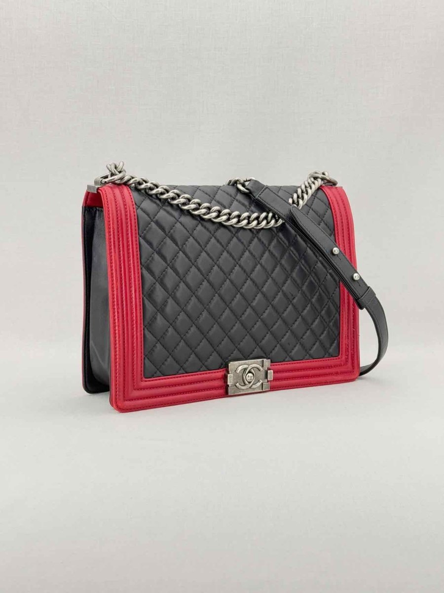 Pre - loved CHANEL Boy Black & Red Quilted Shoulder Bag at Reems Closet