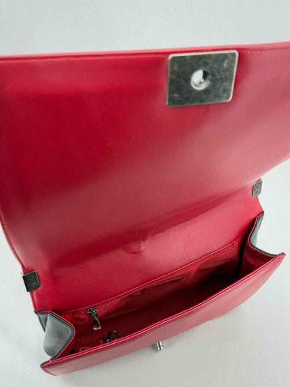 Pre - loved CHANEL Boy Black & Red Quilted Shoulder Bag at Reems Closet