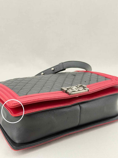 Pre - loved CHANEL Boy Black & Red Quilted Shoulder Bag at Reems Closet