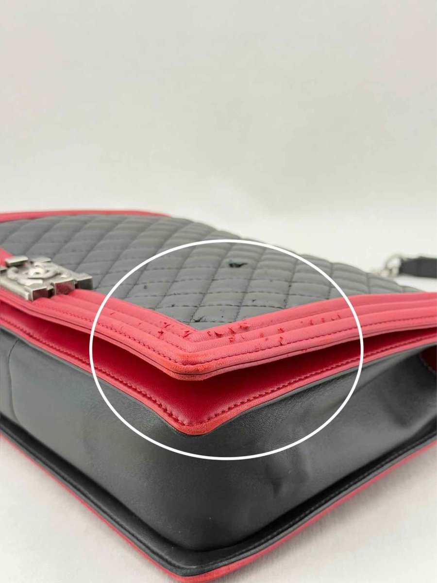 Pre - loved CHANEL Boy Black & Red Quilted Shoulder Bag at Reems Closet