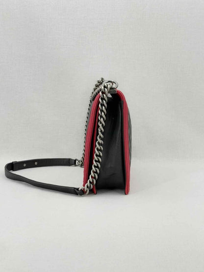 Pre - loved CHANEL Boy Black & Red Quilted Shoulder Bag at Reems Closet