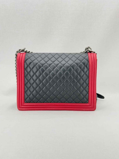 Pre - loved CHANEL Boy Black & Red Quilted Shoulder Bag at Reems Closet