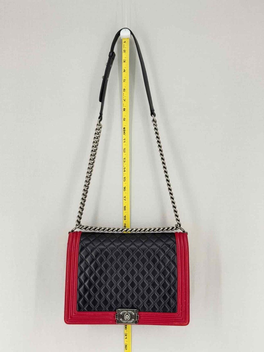 Pre - loved CHANEL Boy Black & Red Quilted Shoulder Bag at Reems Closet