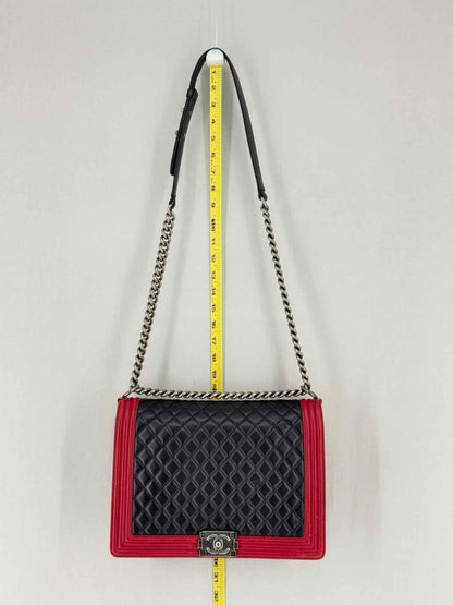Pre - loved CHANEL Boy Black & Red Quilted Shoulder Bag at Reems Closet