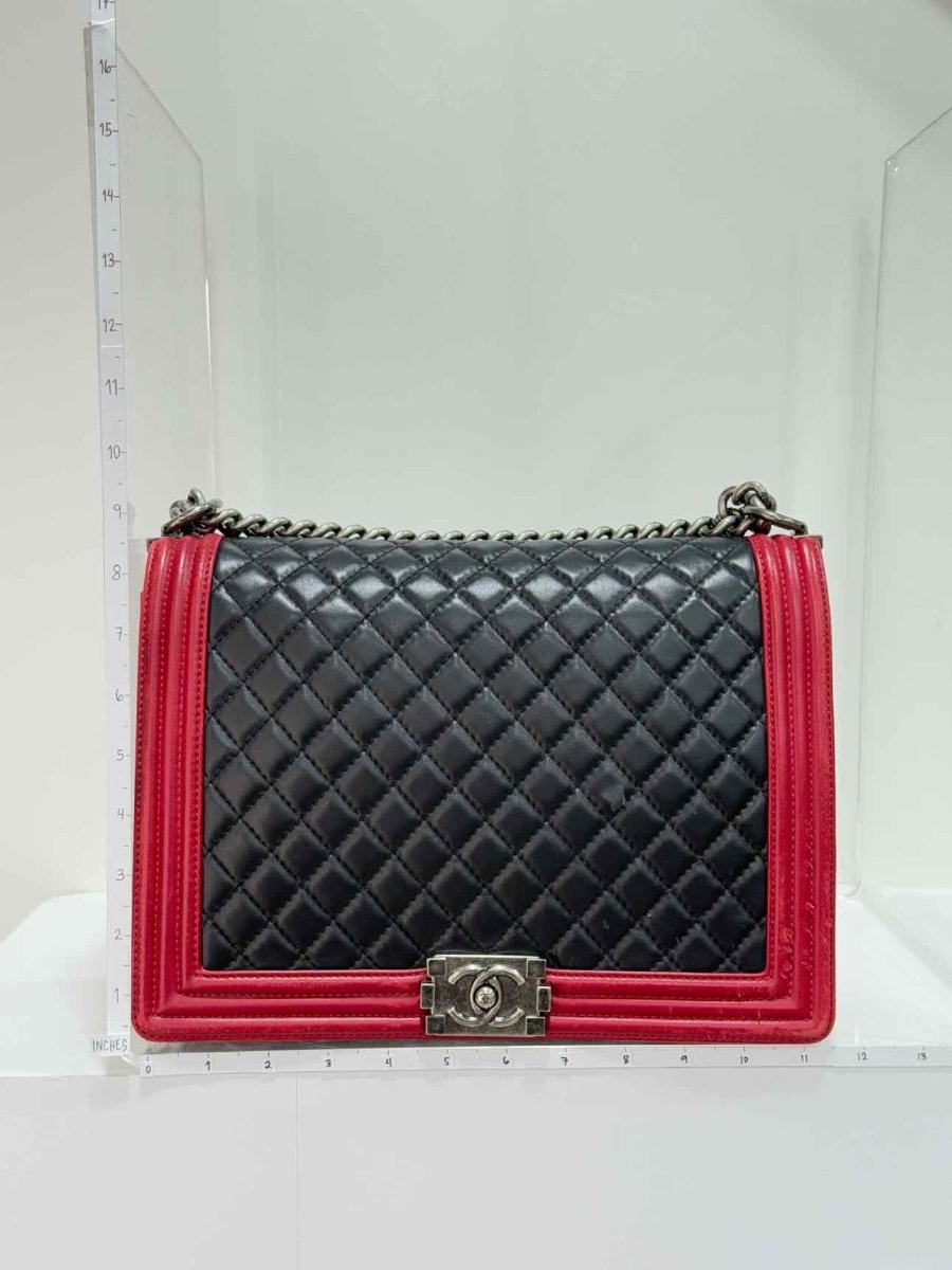Pre - loved CHANEL Boy Black & Red Quilted Shoulder Bag at Reems Closet