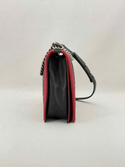 Pre - loved CHANEL Boy Black & Red Quilted Shoulder Bag at Reems Closet