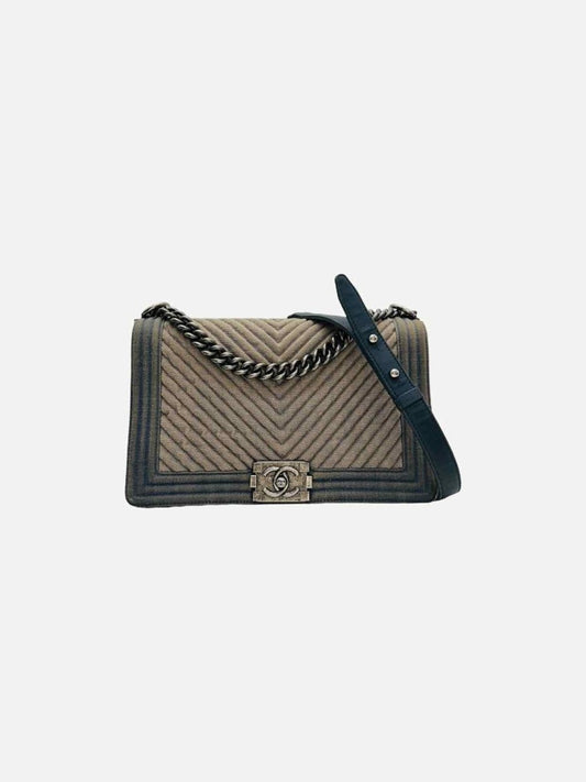 Pre - loved CHANEL Boy Blue Chevron Shoulder Bag at Reems Closet