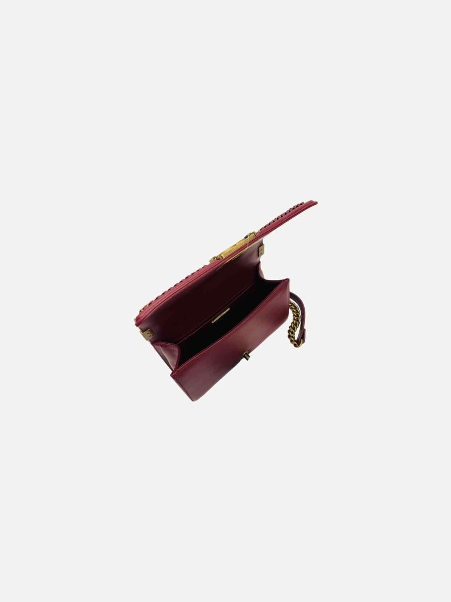 Pre - loved CHANEL Boy Burgundy Shoulder Bag at Reems Closet