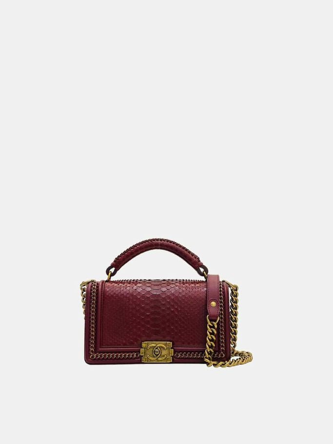 Pre - loved CHANEL Boy Burgundy Shoulder Bag at Reems Closet