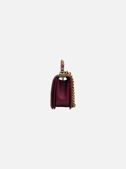 Pre - loved CHANEL Boy Burgundy Shoulder Bag at Reems Closet