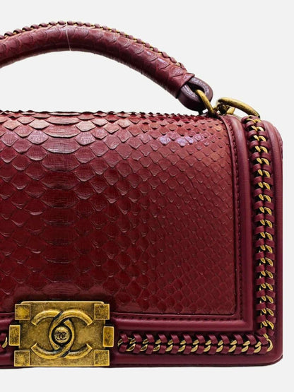 Pre - loved CHANEL Boy Burgundy Shoulder Bag at Reems Closet