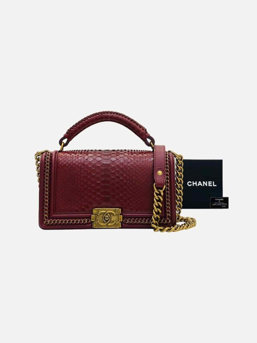 Pre - loved CHANEL Boy Burgundy Shoulder Bag at Reems Closet