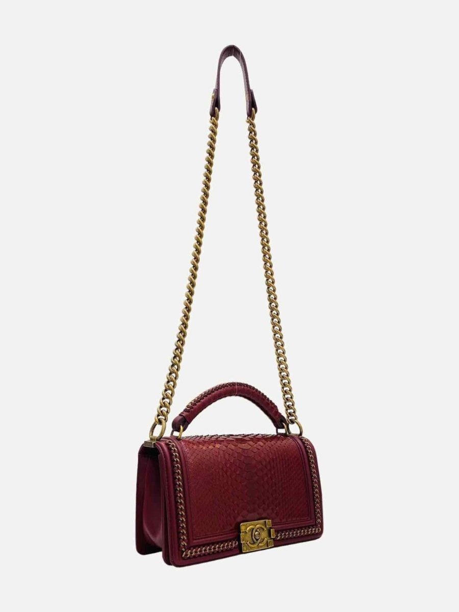 Pre - loved CHANEL Boy Burgundy Shoulder Bag at Reems Closet