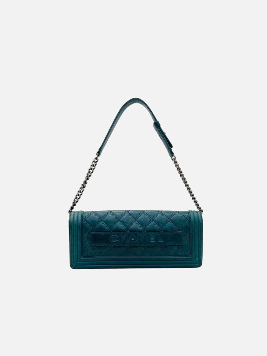 Pre - loved CHANEL Boy Flap Green Quilted Shoulder Bag at Reems Closet