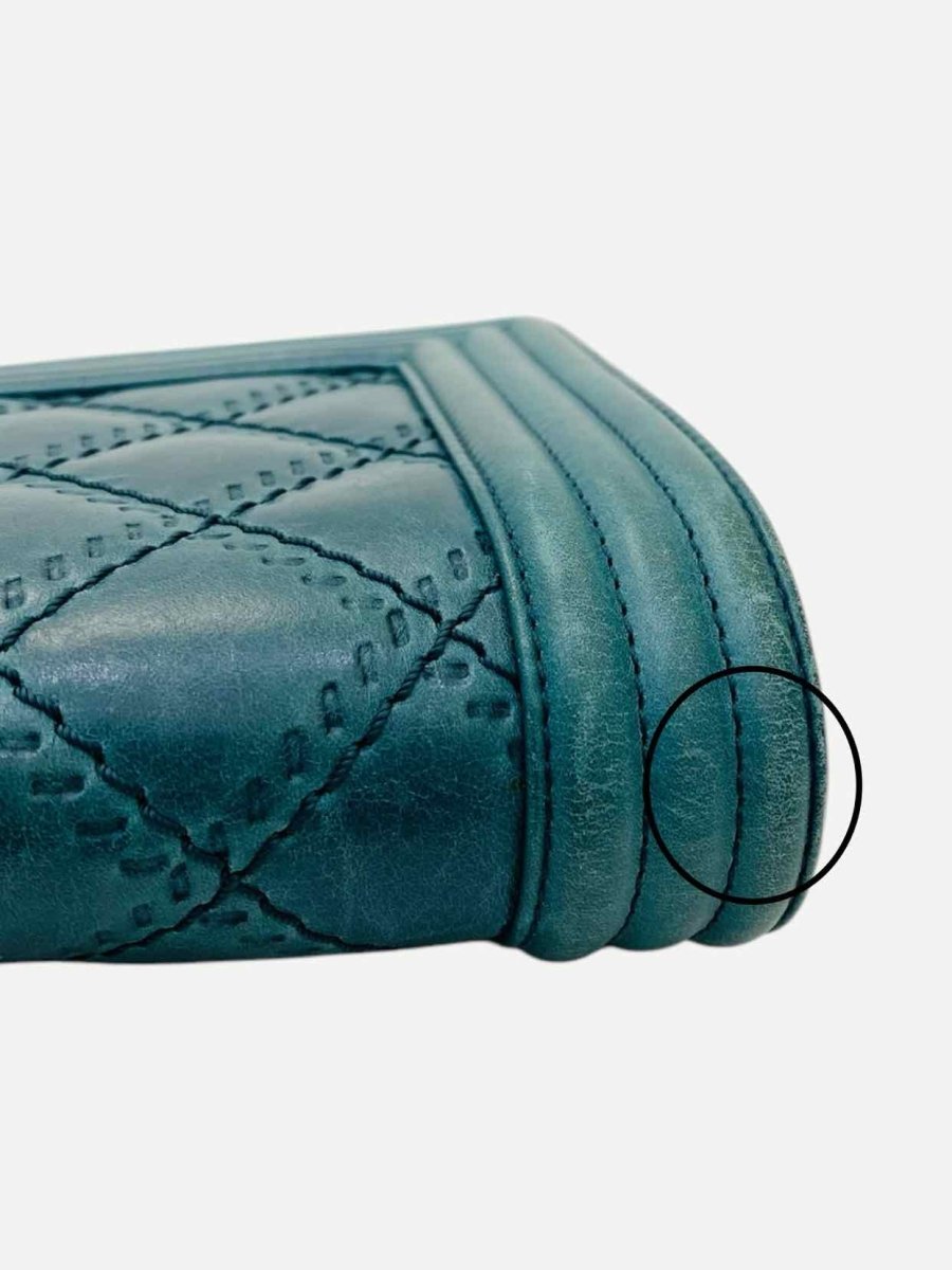 Pre - loved CHANEL Boy Flap Green Quilted Shoulder Bag at Reems Closet