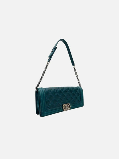 Pre - loved CHANEL Boy Flap Green Quilted Shoulder Bag at Reems Closet