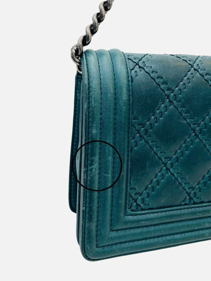 Pre - loved CHANEL Boy Flap Green Quilted Shoulder Bag at Reems Closet