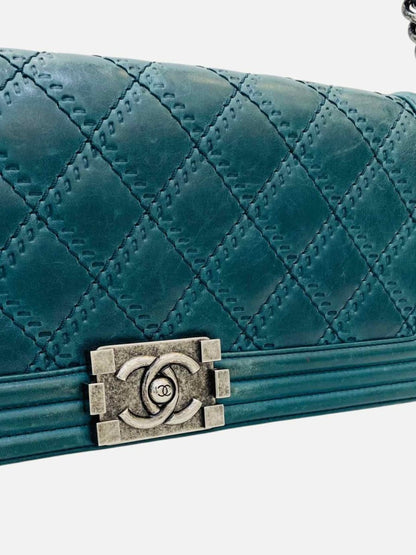 Pre - loved CHANEL Boy Flap Green Quilted Shoulder Bag at Reems Closet