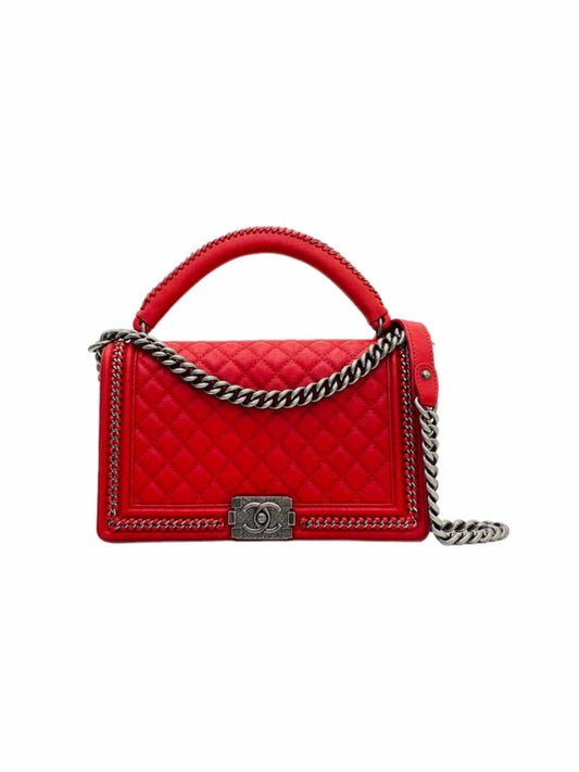 Pre - loved CHANEL Boy Flap Red Shoulder Bag at Reems Closet