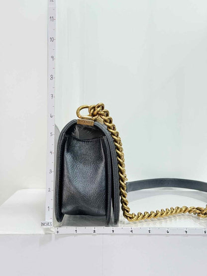 Pre - loved CHANEL Boy Metallic Blue Quilted Shoulder Bag at Reems Closet