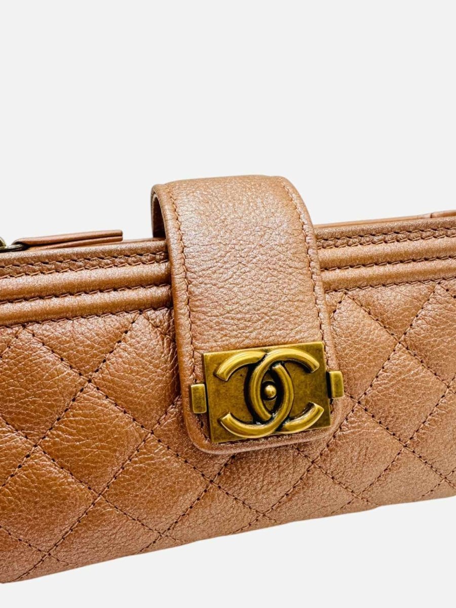 Pre - loved CHANEL Boy Peach Quilted Phone case at Reems Closet