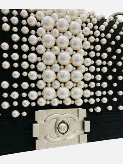 Pre - loved CHANEL Boy Pearl Black Shoulder Bag at Reems Closet