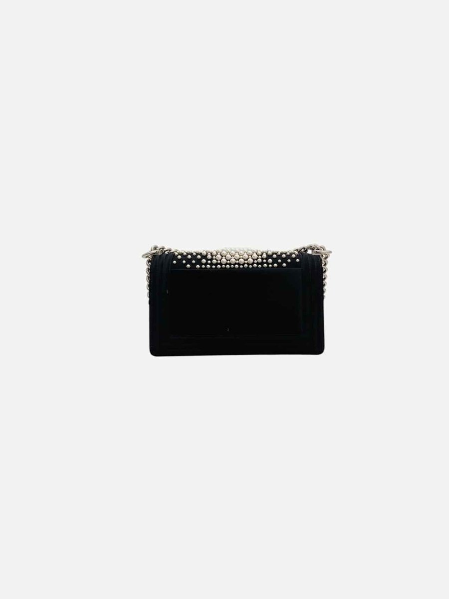 Pre - loved CHANEL Boy Pearl Black Shoulder Bag at Reems Closet