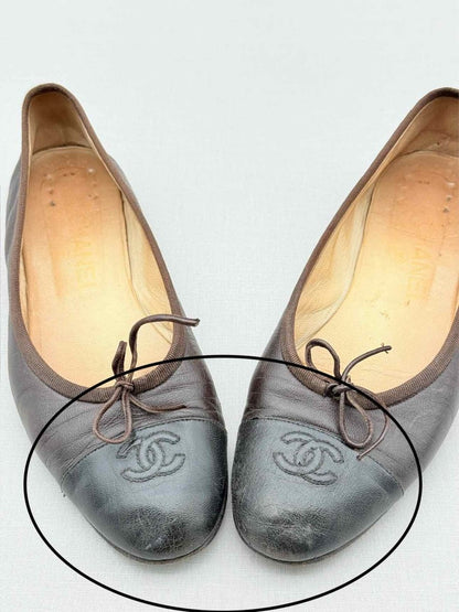 Pre - loved CHANEL Burgundy & Black Size EU 38.5 Flat Shoes at Reems Closet