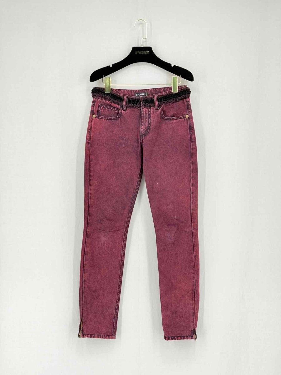 Pre - loved CHANEL Burgundy & Black Washed Size 25 Jeans at Reems Closet