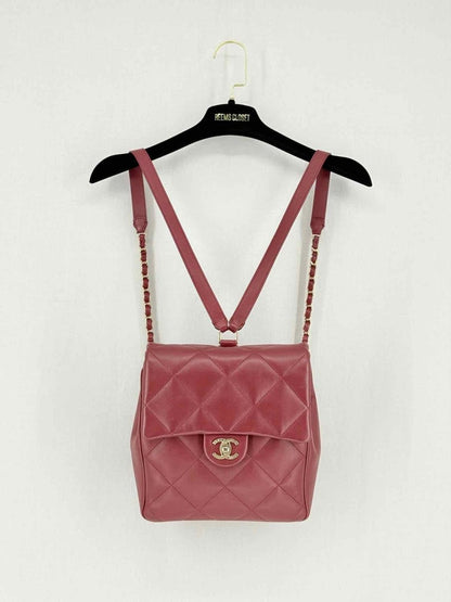 Pre - loved CHANEL Burgundy Quilted Backpack at Reems Closet
