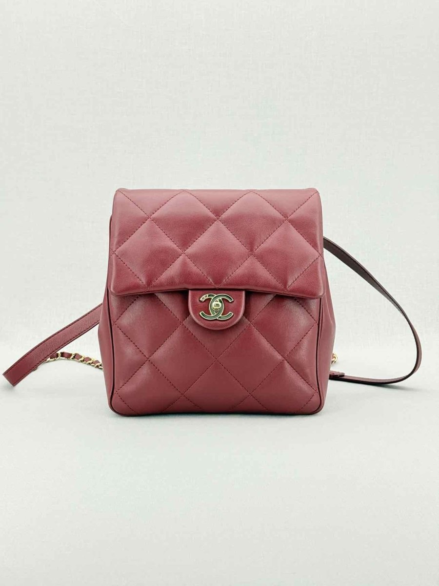 Pre - loved CHANEL Burgundy Quilted Backpack at Reems Closet