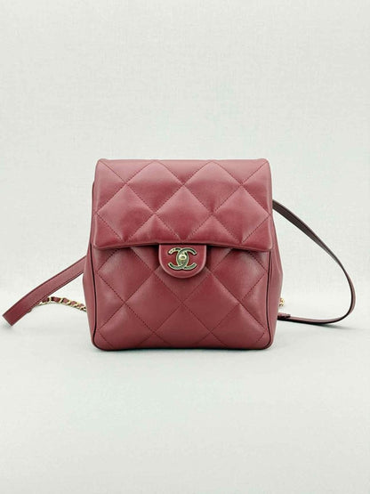 Pre - loved CHANEL Burgundy Quilted Backpack at Reems Closet