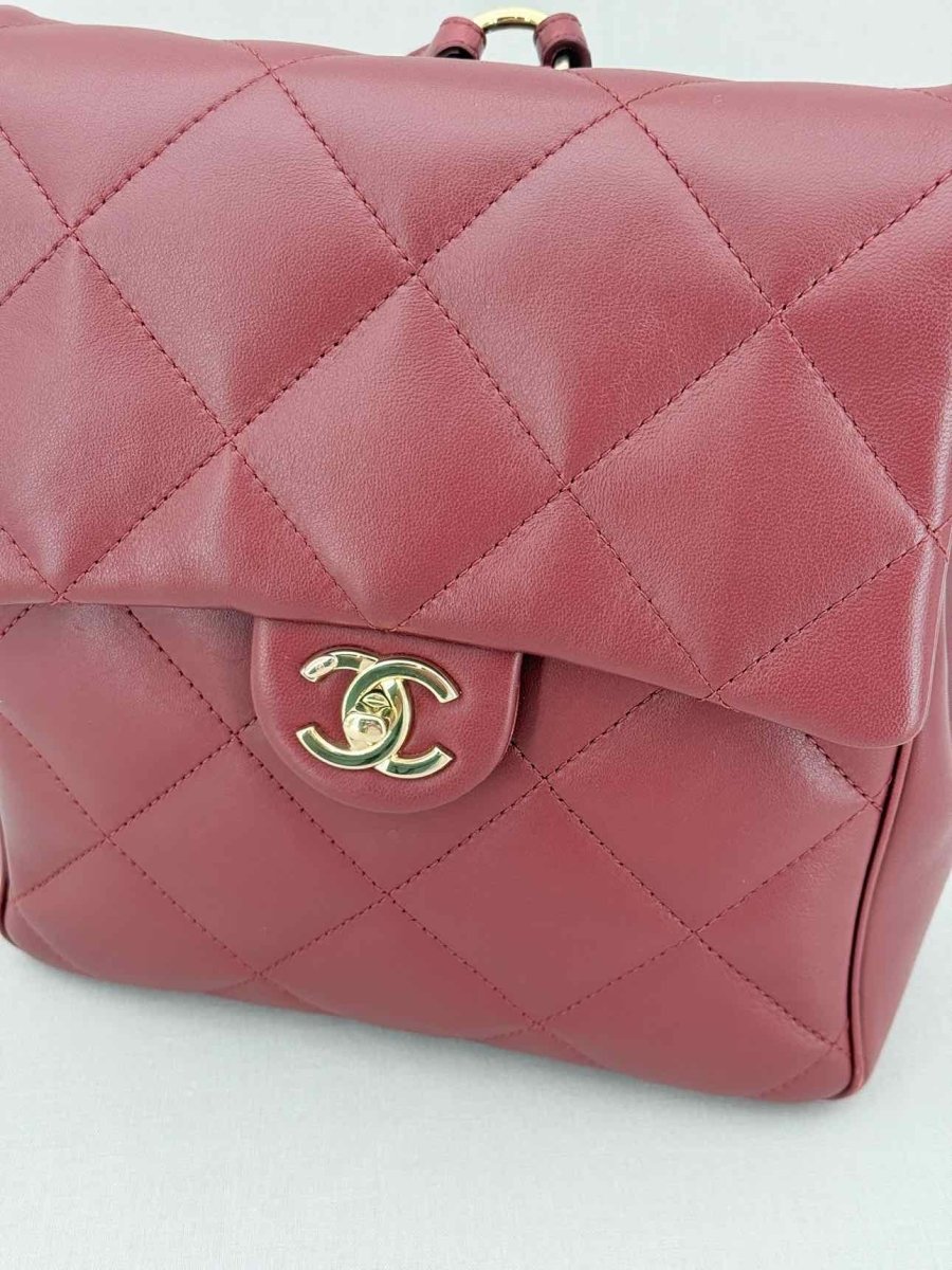 Pre - loved CHANEL Burgundy Quilted Backpack at Reems Closet