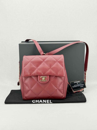 Pre - loved CHANEL Burgundy Quilted Backpack at Reems Closet