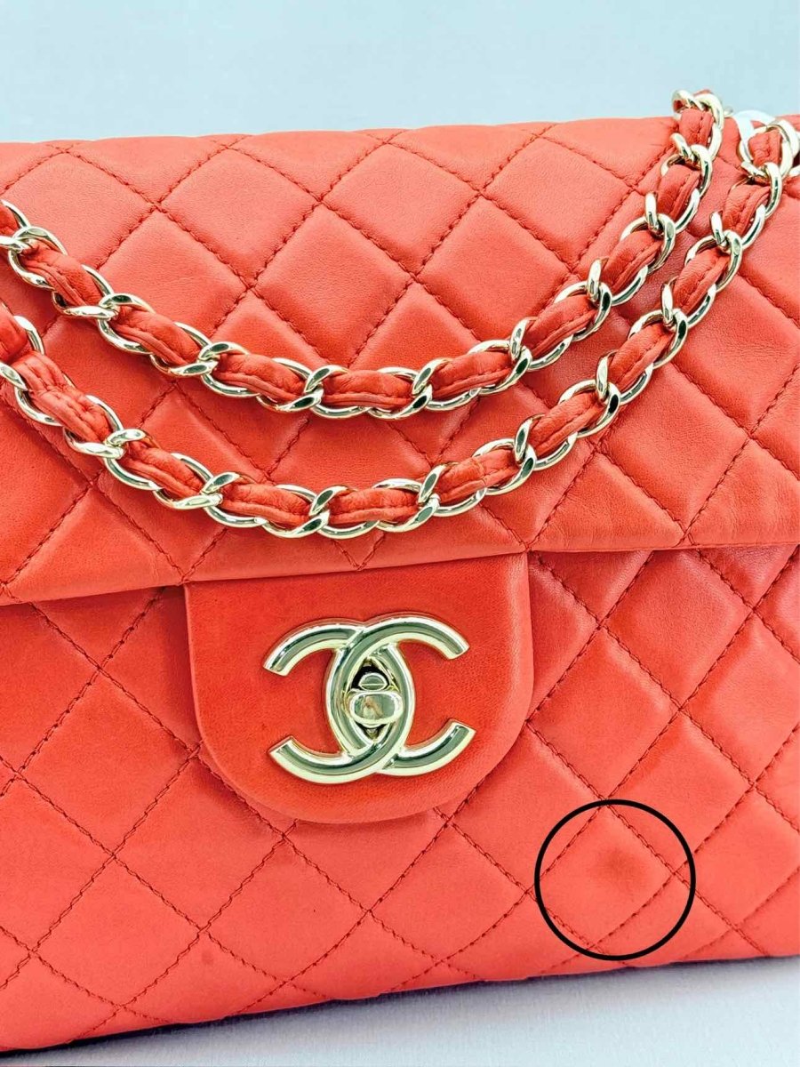 Pre - loved CHANEL Business Orange Quilted Shoulder Bag at Reems Closet
