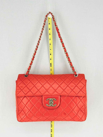 Pre - loved CHANEL Business Orange Quilted Shoulder Bag at Reems Closet