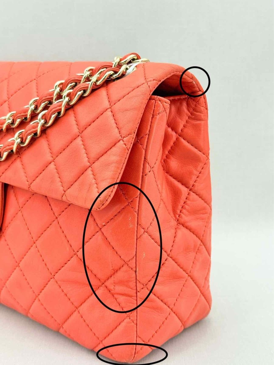 Pre - loved CHANEL Business Orange Quilted Shoulder Bag at Reems Closet