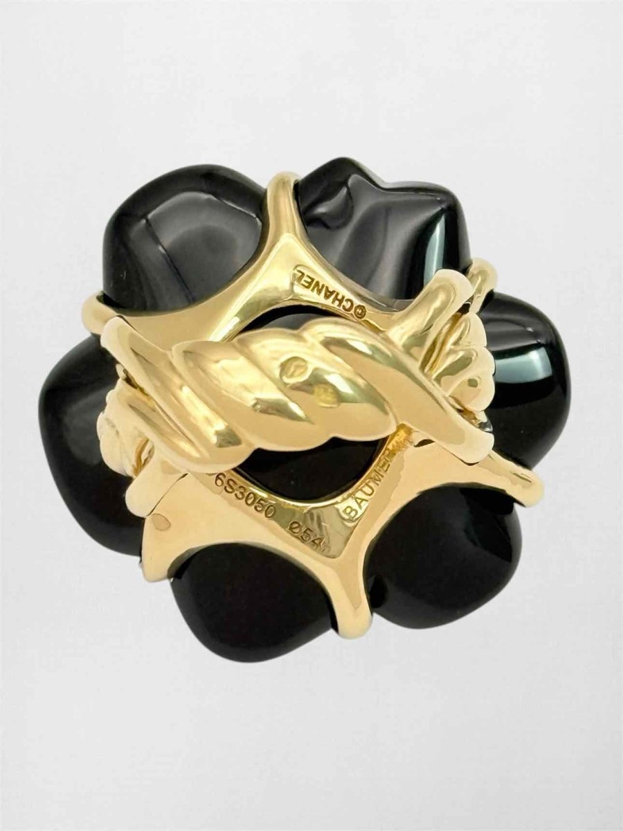 Pre-loved CHANEL Camelia black onyx Ring at Reems Closet