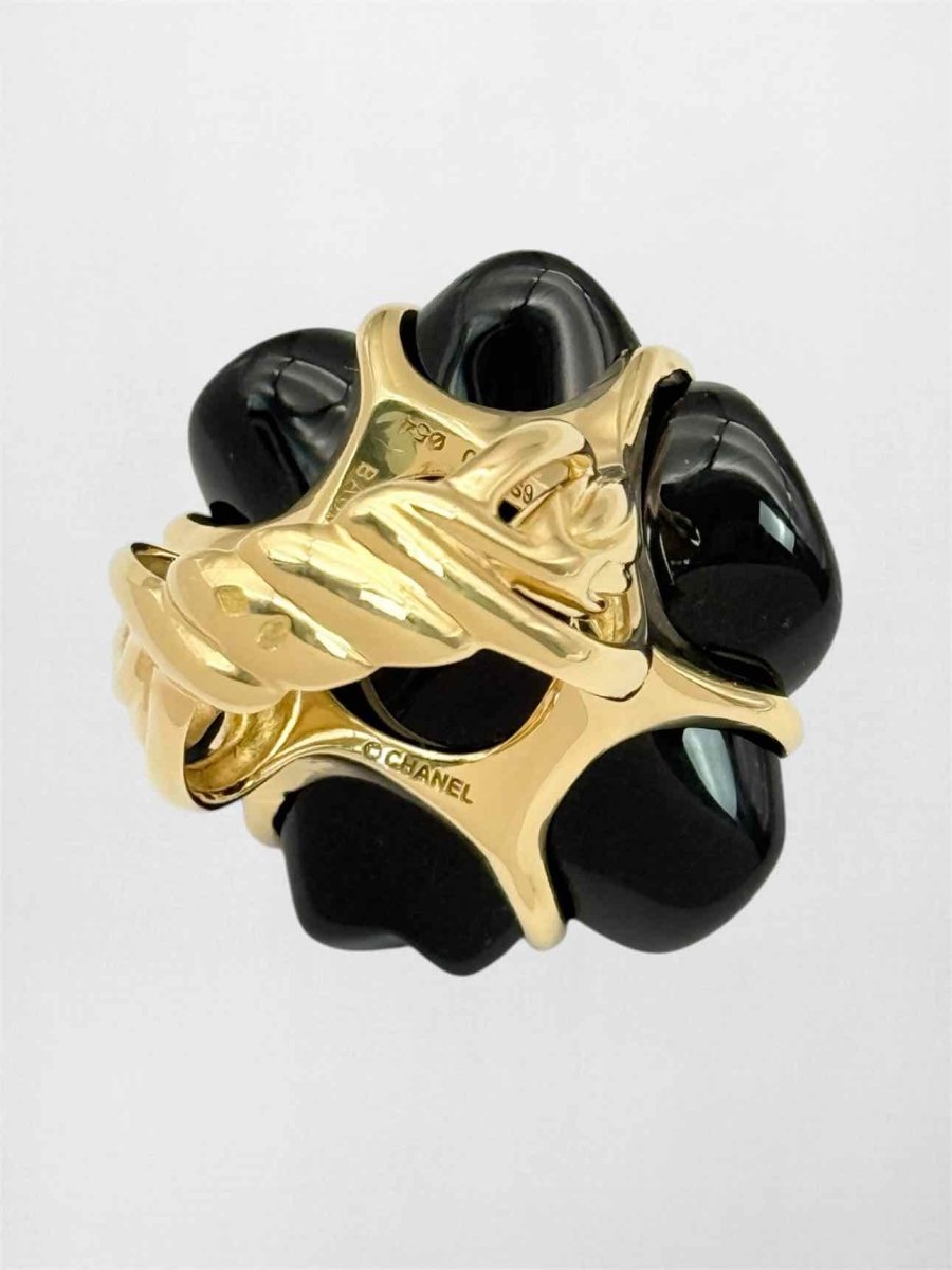 Pre-loved CHANEL Camelia black onyx Ring at Reems Closet