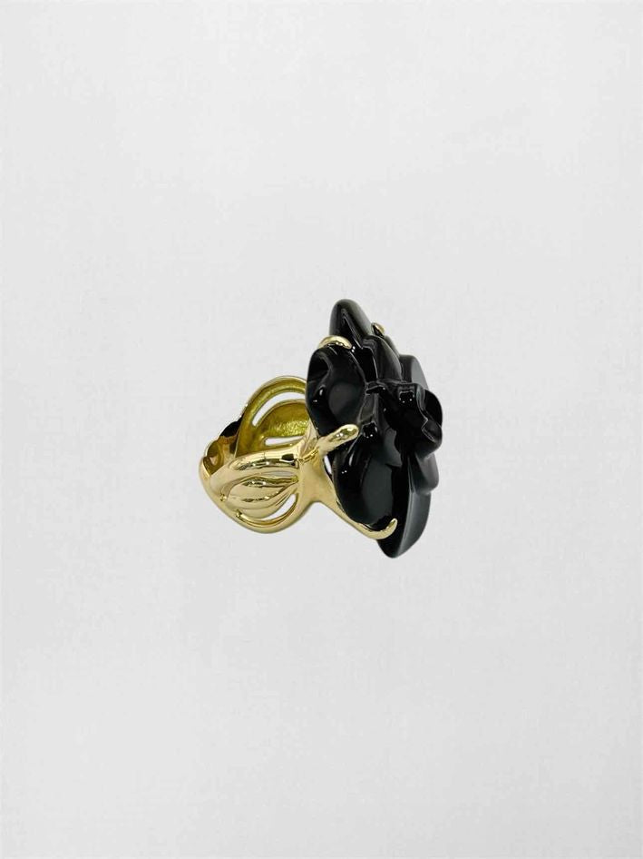 Pre-loved CHANEL Camelia black onyx Ring at Reems Closet