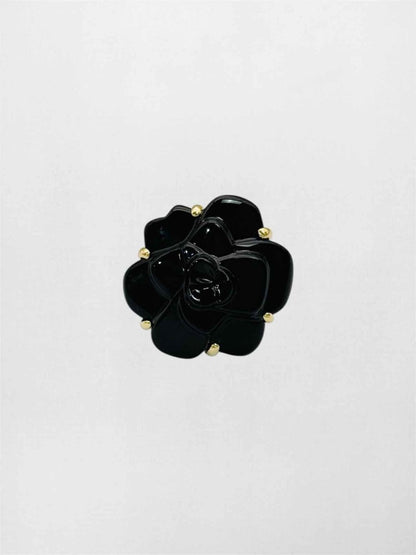 Pre-loved CHANEL Camelia black onyx Ring at Reems Closet