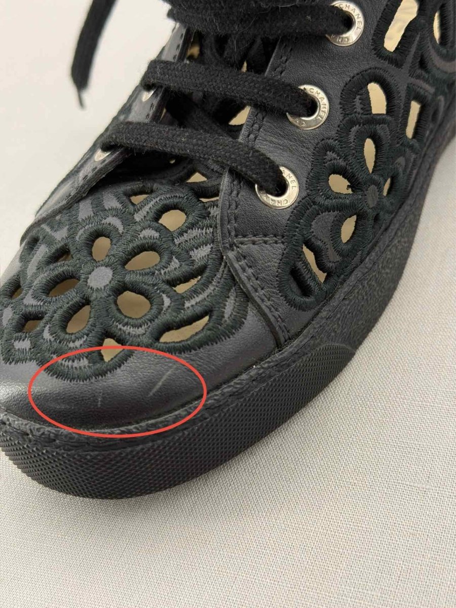 Pre - loved CHANEL Camellia Black Size EU 39 Sneakers at Reems Closet