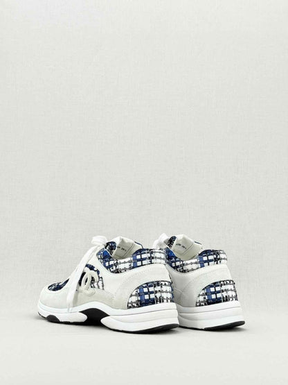 Pre - loved CHANEL CC Blue & White Size EU 39.5 Sneakers at Reems Closet