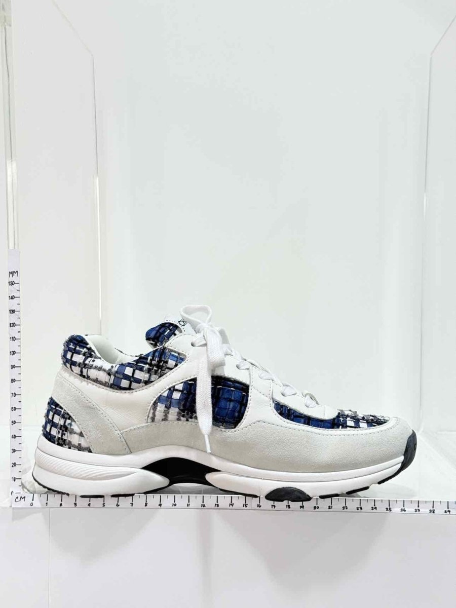 Pre - loved CHANEL CC Blue & White Size EU 39.5 Sneakers at Reems Closet