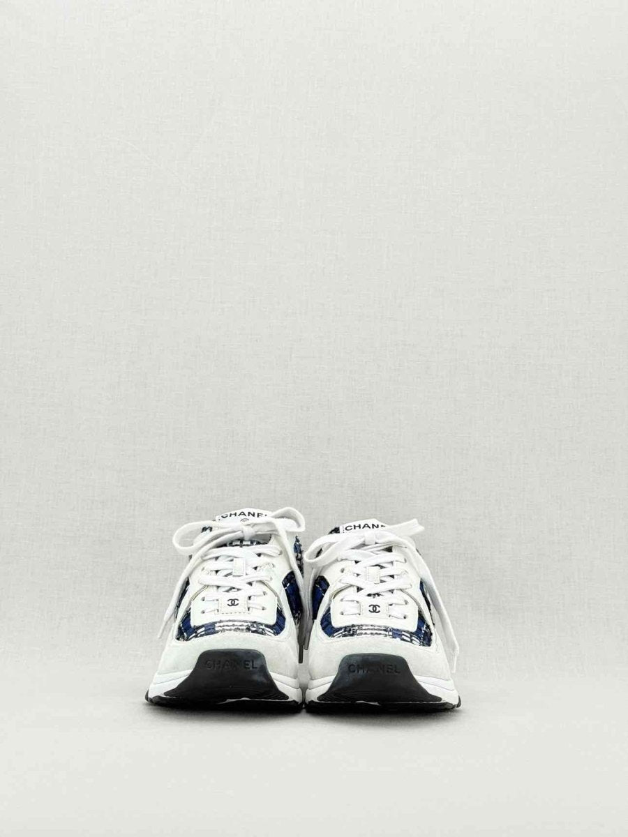 Pre - loved CHANEL CC Blue & White Size EU 39.5 Sneakers at Reems Closet